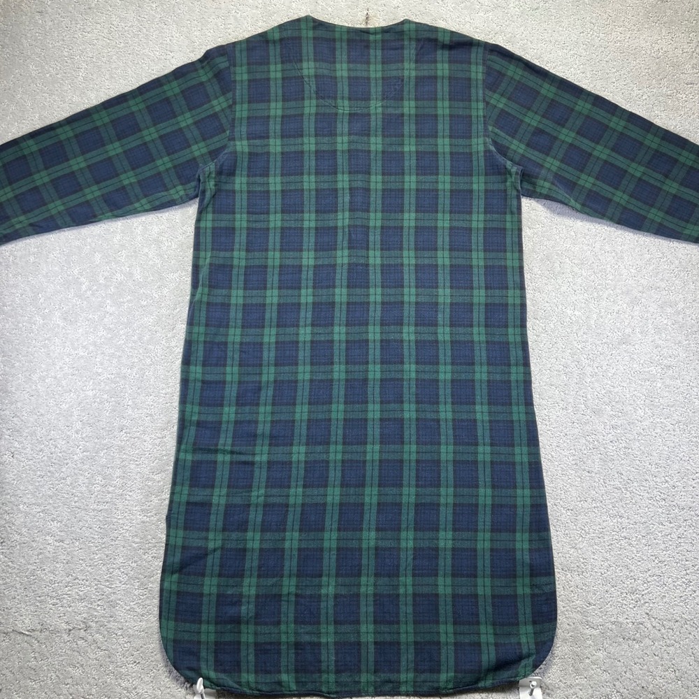 VINTAGE LL Bean Night Shirt Size L Green Blue Plaid Longsleeve Henley Pajama - Picture 11 of 16